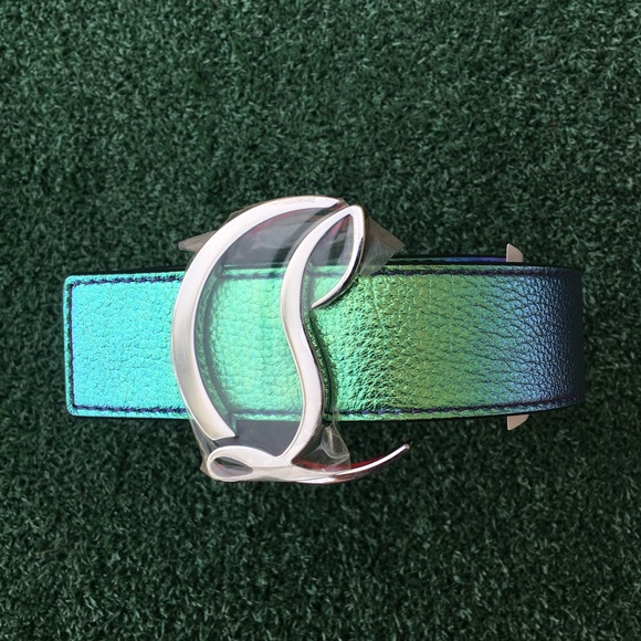 New Christian Louboutin Logo Buckle Iridescent Leather Belt Rainbow Silver 75 - Picture 14 of 16